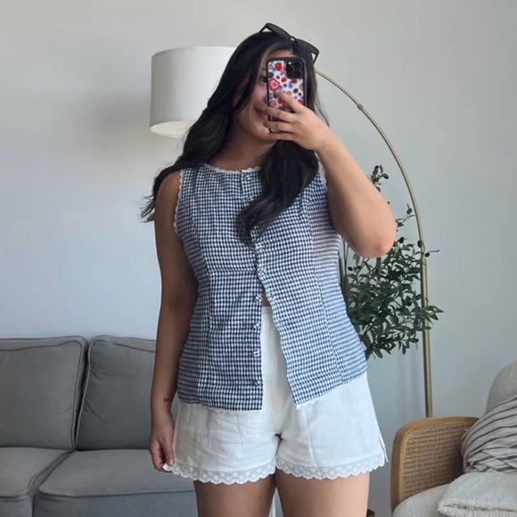 Reformation Tops - Reformation Amela Linen Top in Remy Check